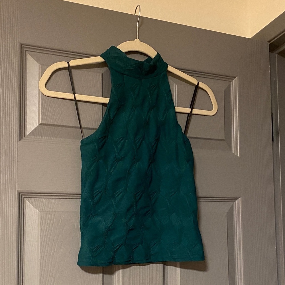Silence and Noise Small Textured Sleeveless High Neck Top Going Out Forest Green
